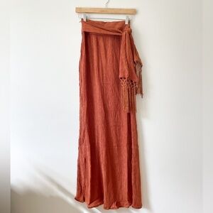 Savannah Morrow Vea Plissé Bamboo Silk Maxi Skirt in Papaya Size XS